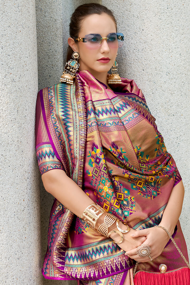 Rajgharana Pink Tissue Silk Zari Woven Saree