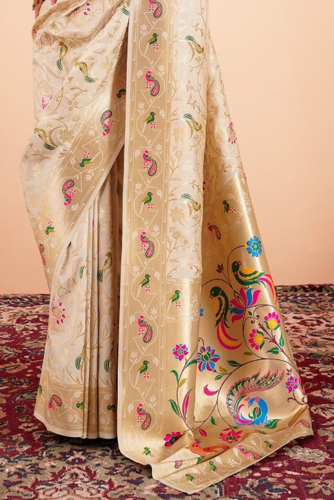 Shailja Cream Pure Paithani Silk Zari Weaving Saree