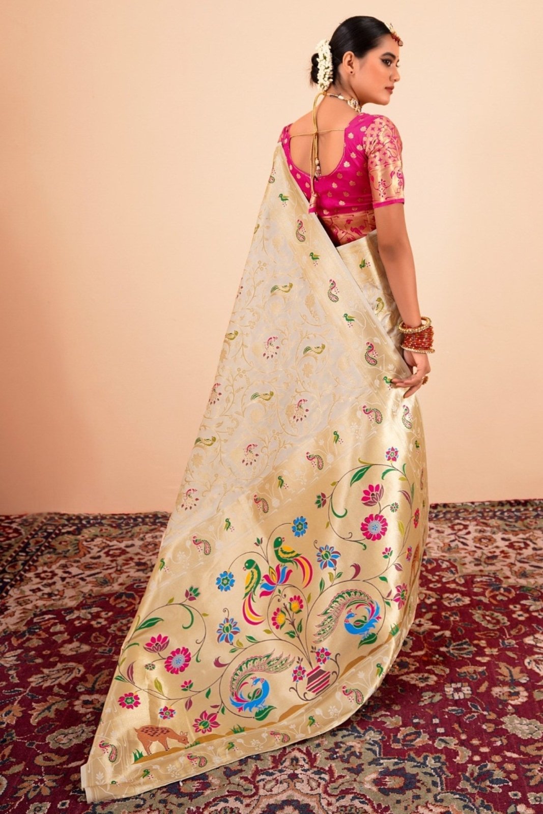 Shailja Cream Pure Paithani Silk Zari Weaving Saree