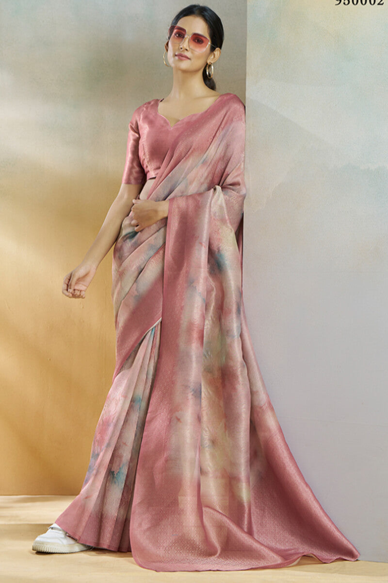 Koral Pink Handloom Khadi Silk Weaving Saree