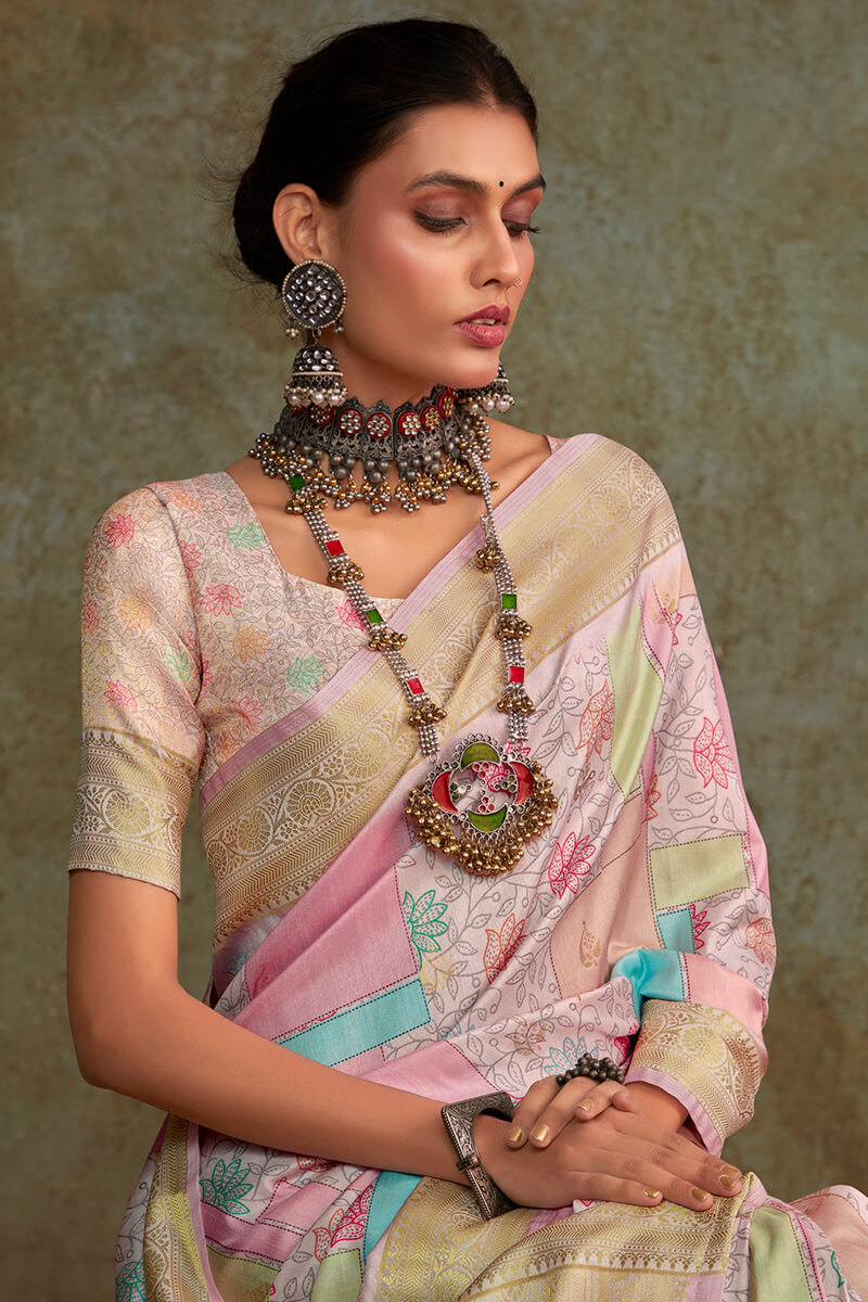 Shrinika Vintage Pink Digital Printed Soft Silk Printed Saree