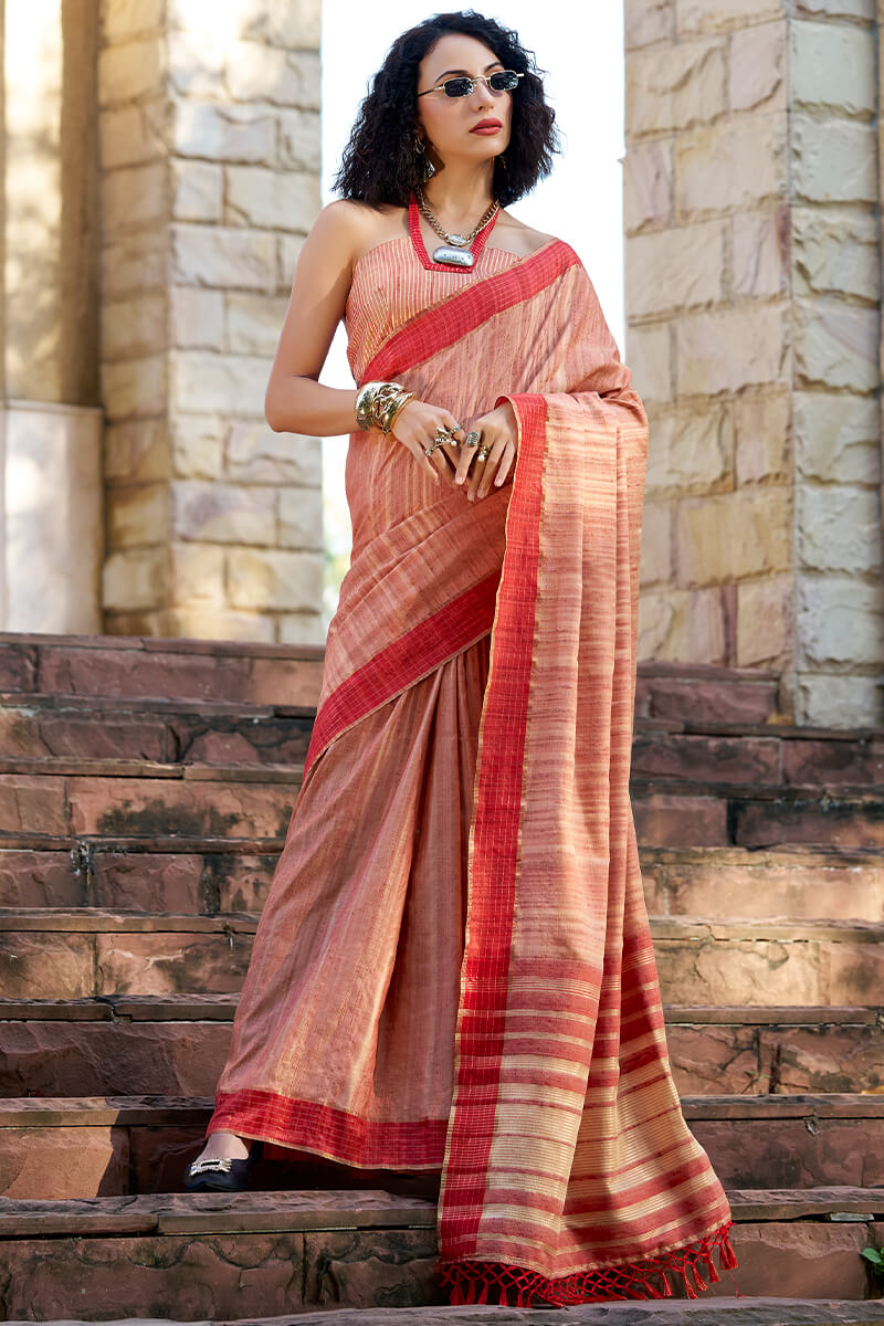 Redbull Antique Pink Pure Fancy Katan Handmade Saree