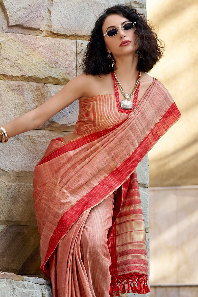 Redbull Antique Pink Pure Fancy Katan Handmade Saree