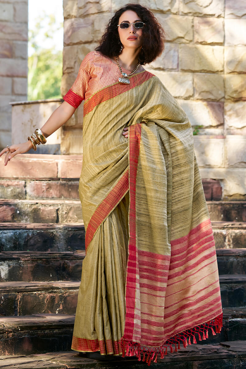 Redbull Moss Green Pure Fancy Katan Handmade Saree