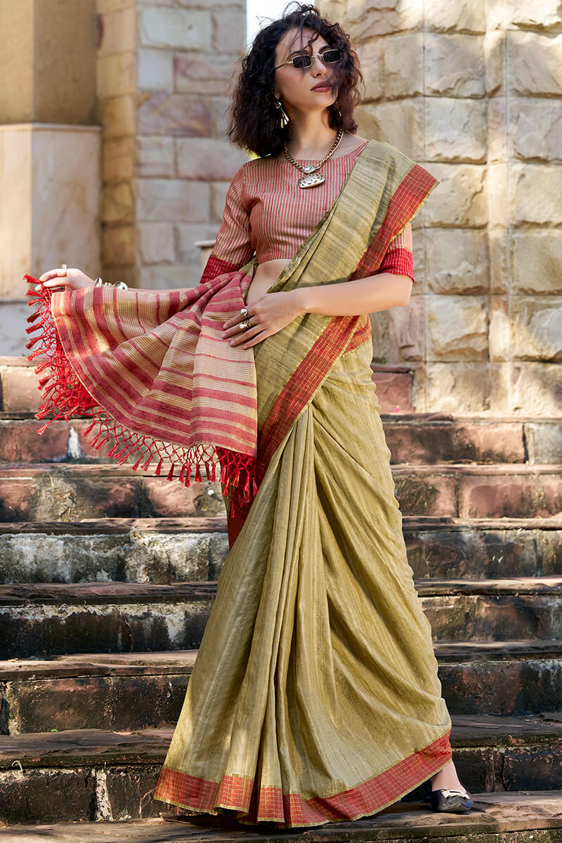 Redbull Moss Green Pure Fancy Katan Handmade Saree