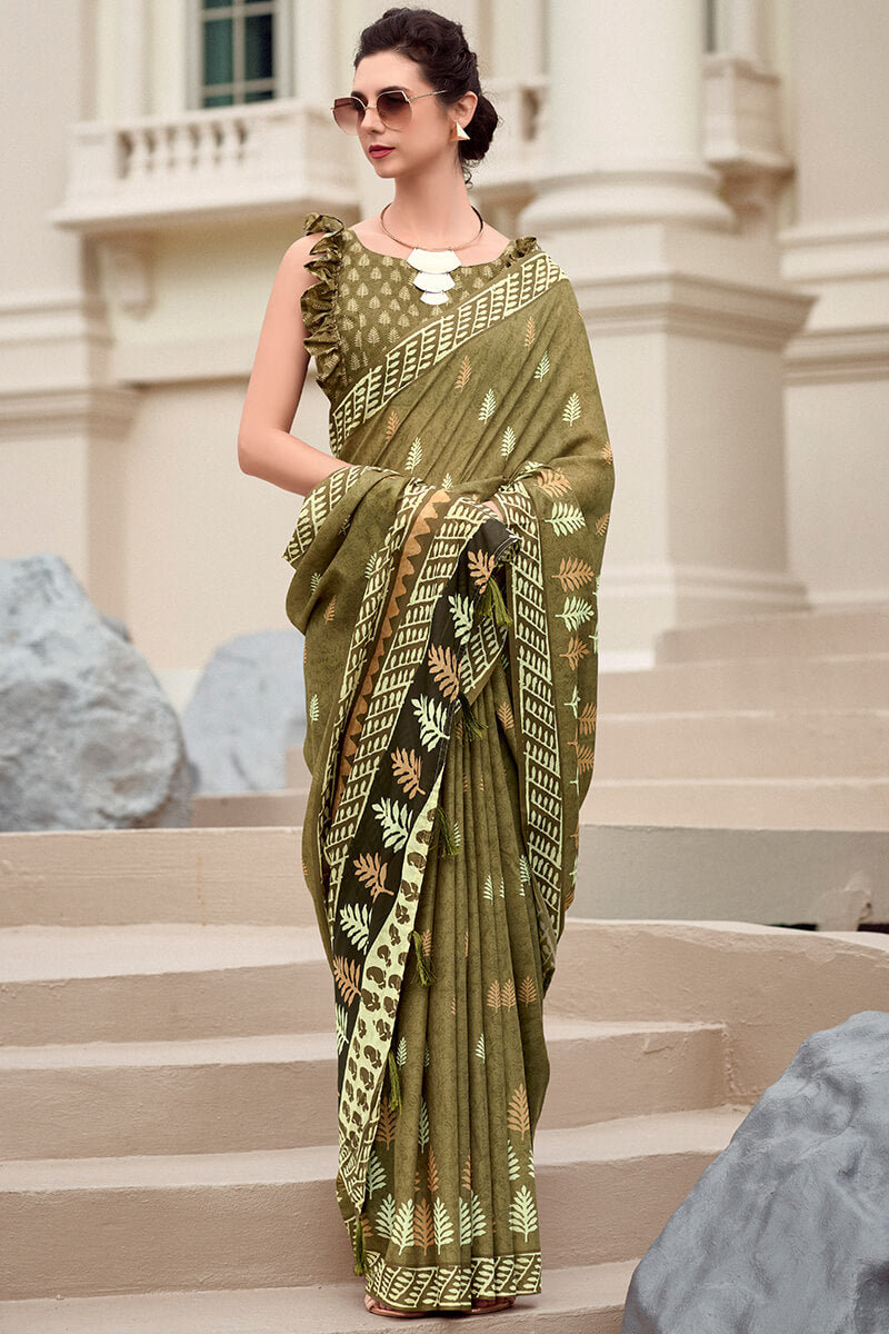 Resham Auburm Pure Mal cotton Printed Saree