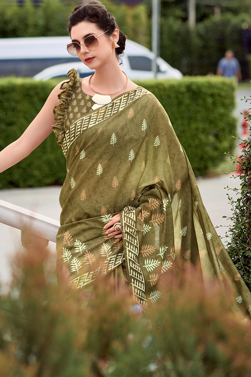 Resham Auburm Pure Mal cotton Printed Saree