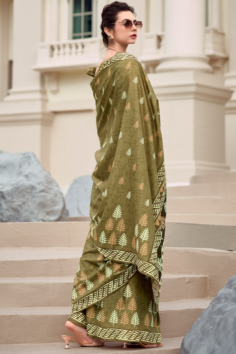 Resham Auburm Pure Mal cotton Printed Saree