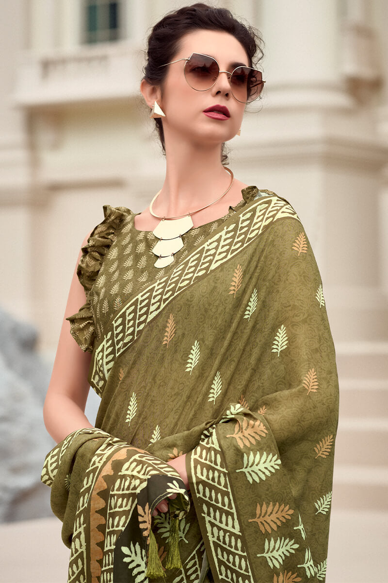 Resham Auburm Pure Mal cotton Printed Saree
