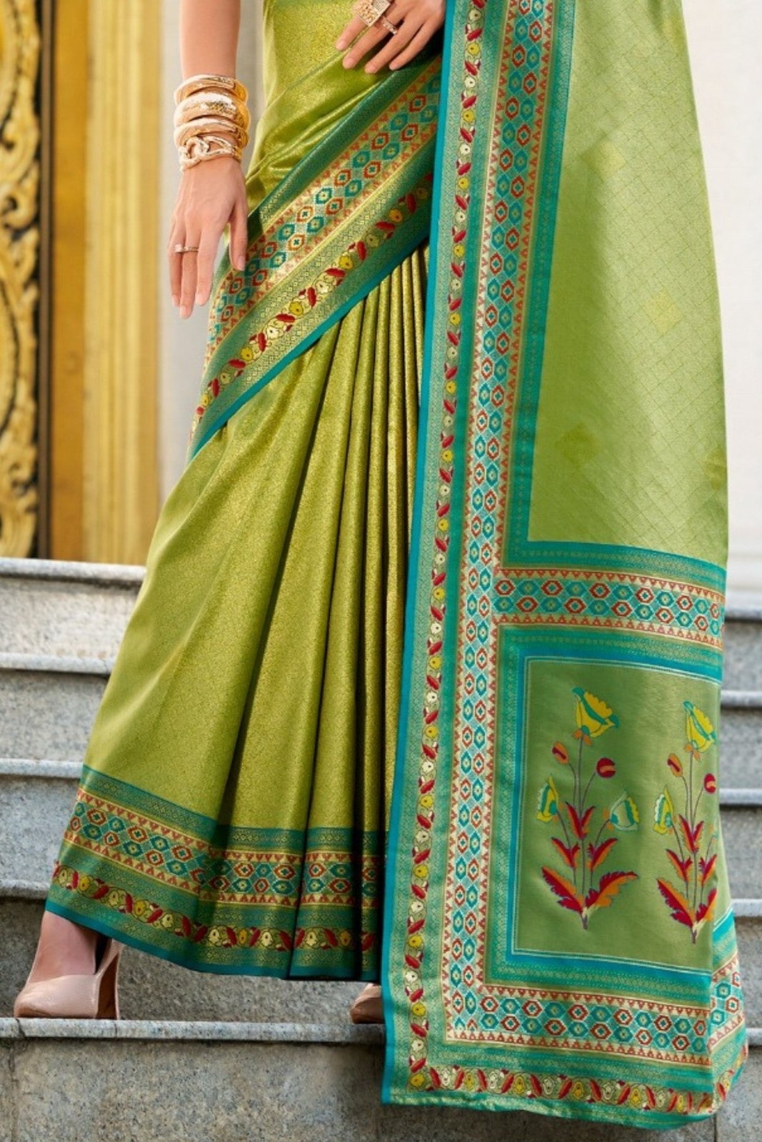 Rajkumari Green Tissue Paithani Silk Zari Weaving Saree