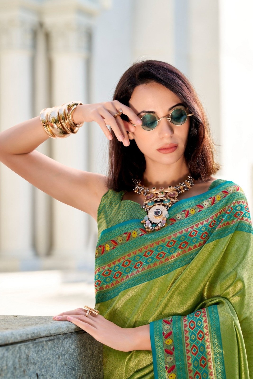 Rajkumari Green Tissue Paithani Silk Zari Weaving Saree
