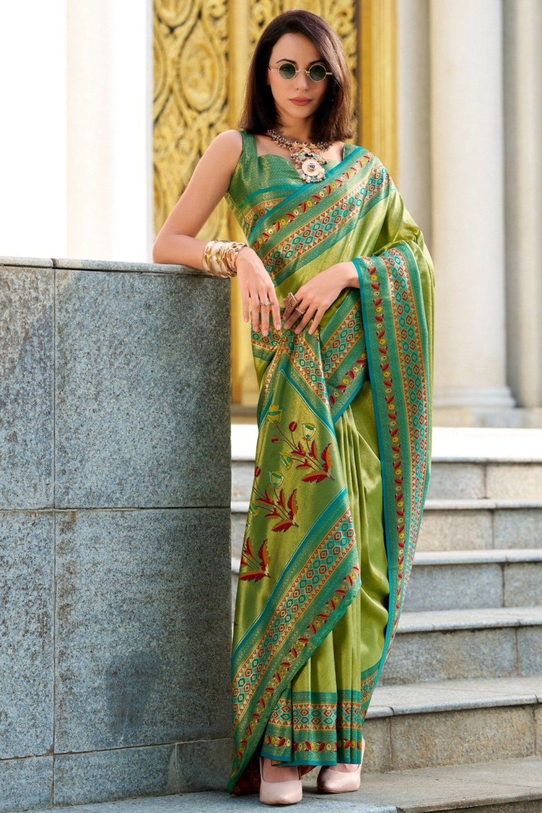 Rajkumari Green Tissue Paithani Silk Zari Weaving Saree