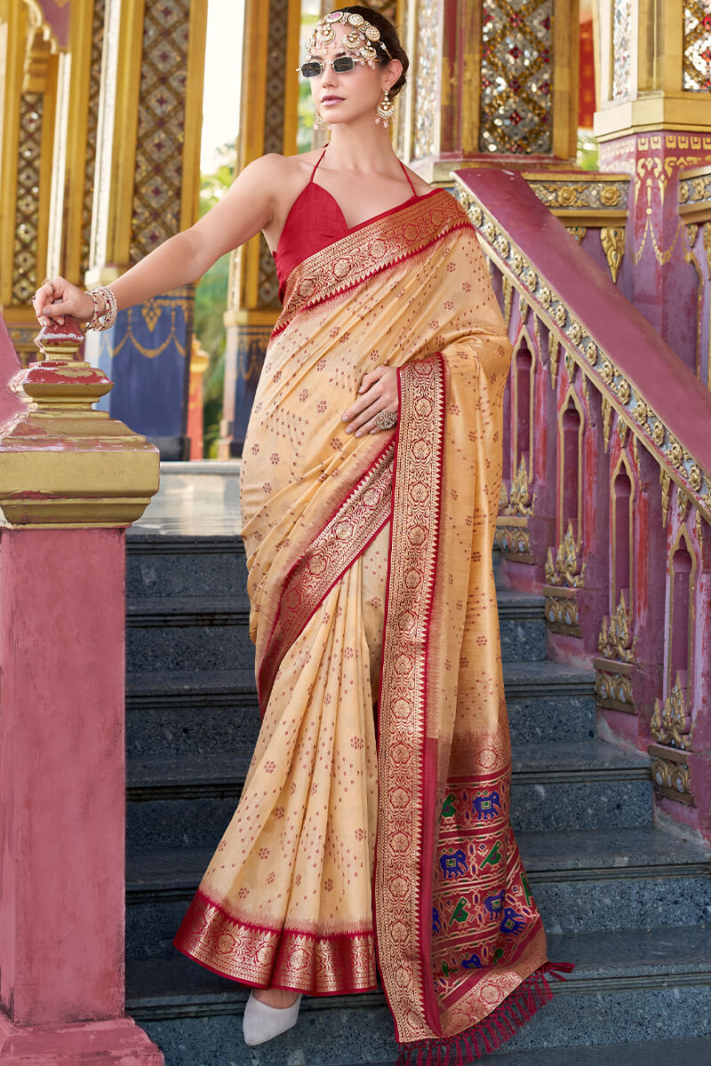 Aradhya Cream Tussar Silk Patola Saree
