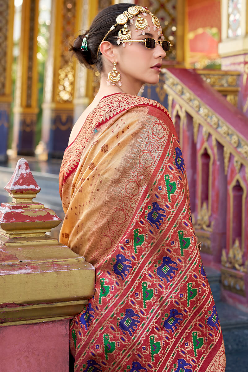 Aradhya Cream Tussar Silk Patola Saree