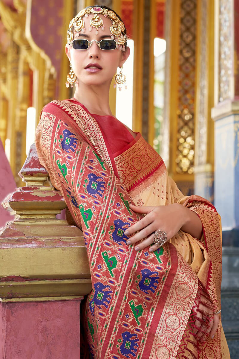 Aradhya Cream Tussar Silk Patola Saree