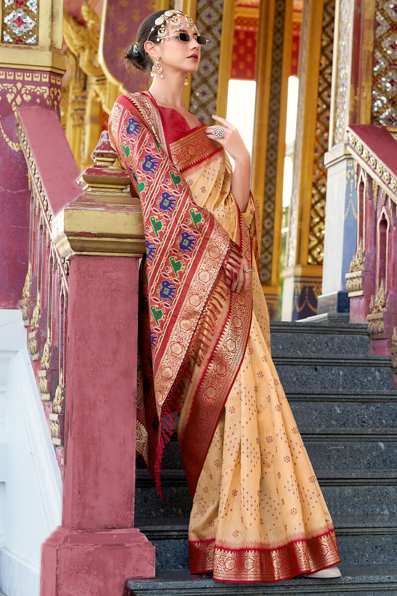 Aradhya Cream Tussar Silk Patola Saree