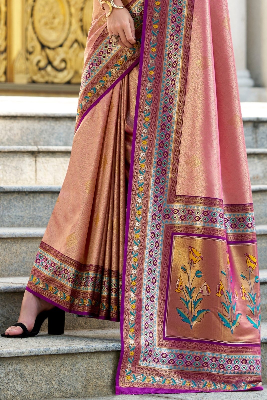 Rajkumari Pink Tissue Paithani Silk Zari Weaving Saree