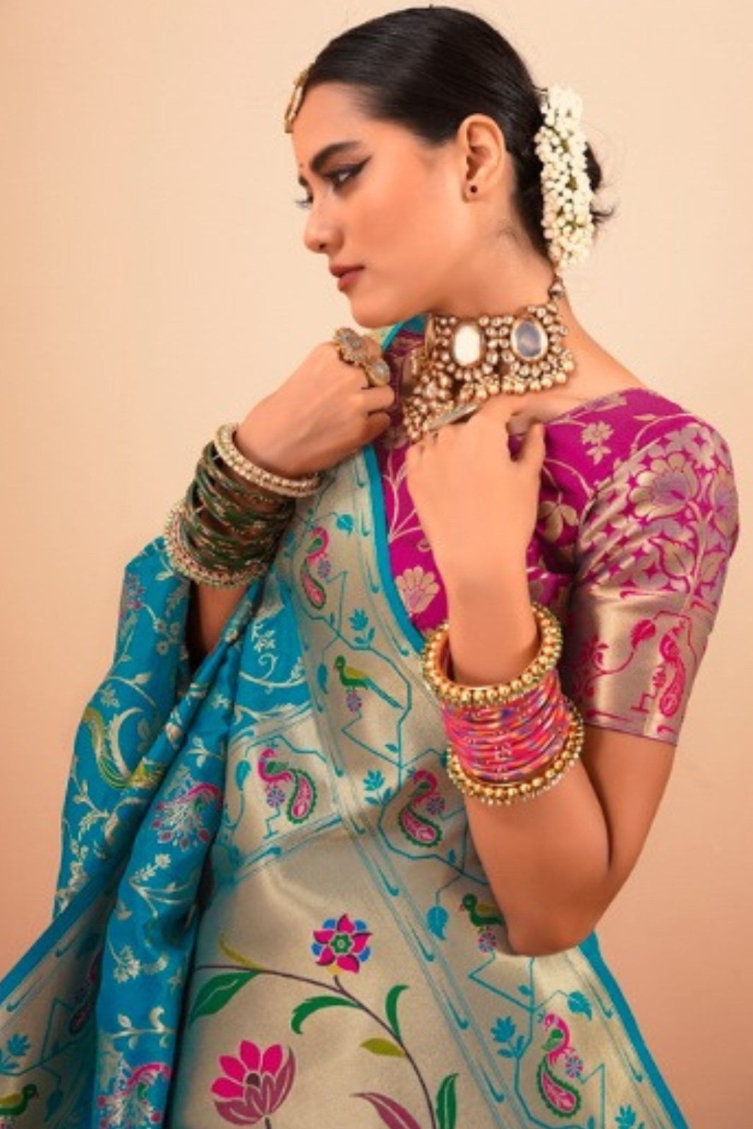 Shailja Peacock Blue Pure Paithani Silk Zari Weaving Saree