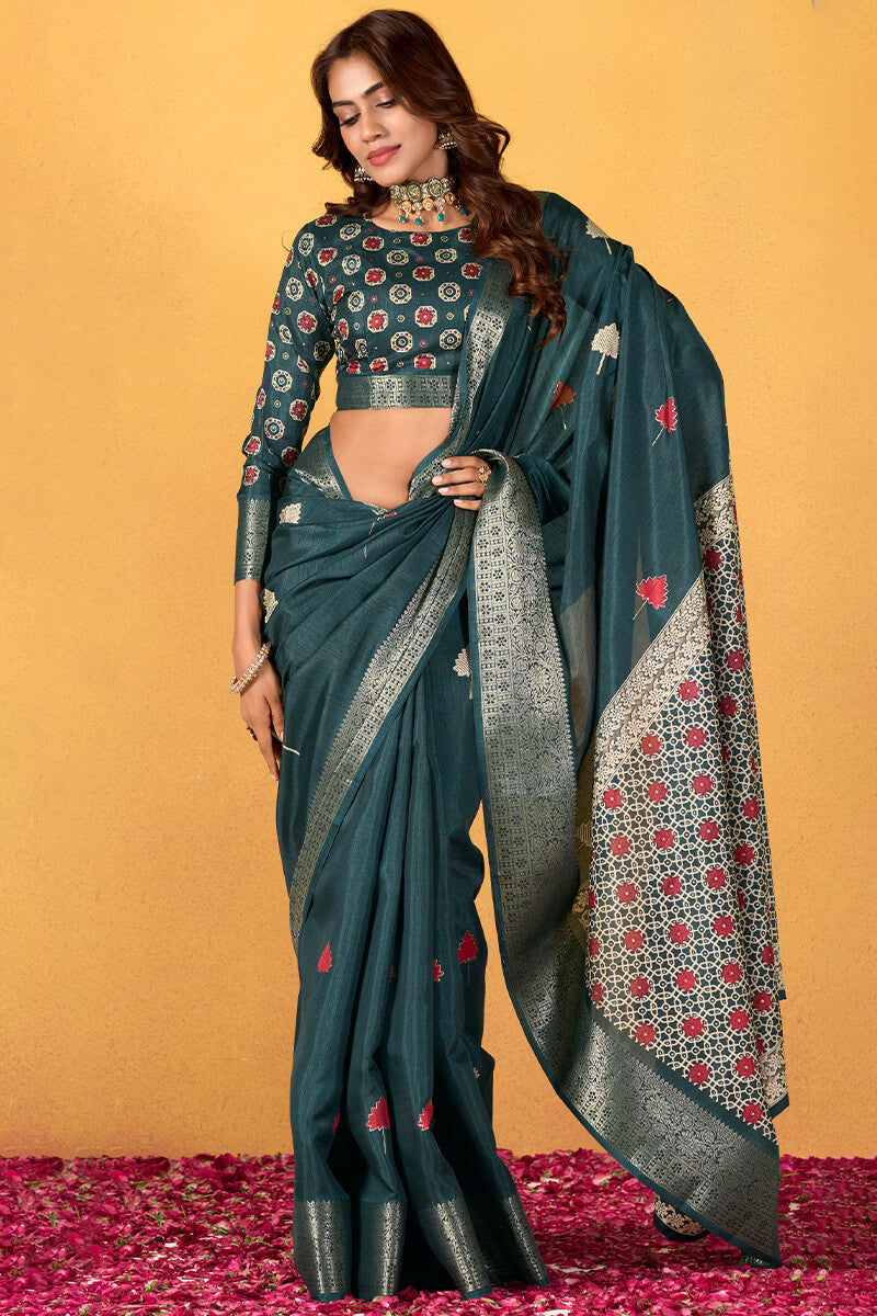 Chocolate Indigo Soft Dola Silk Foil Printed Saree