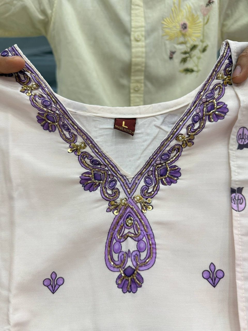 Lavender Berry Silk Printed With Val Moti Hand Work Suit Set – Saree rang