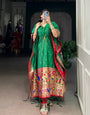 Green Paithani Jacquard Zari Weaving Work Kaftan