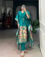 Rama Paithani Jacquard Zari Weaving Work Kaftan