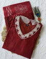 Red Pure Cotton Embroidery Work Suit Set