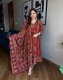Maroon Pure Cotton Printed With Hand Work Suit Set