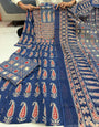 Indigo Pure Jaipuri Cotton Ajarakh Printed With Mirror Work Plazzo Set