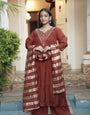 Cocoa Bean Pure Mul Chanderi Hand Work With Khatli Work Suit Set