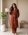 Reddish Brown Pure Cotton Embroidery Thread Work 2pec Plazzo Set