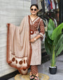 Brown Pure Jaipuri Cotton Zik Zek Printed With Nack Work Sit Set