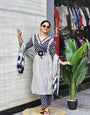 Blue Pure Jaipuri Cotton Zik Zek Printed With Nack Work Sit Set