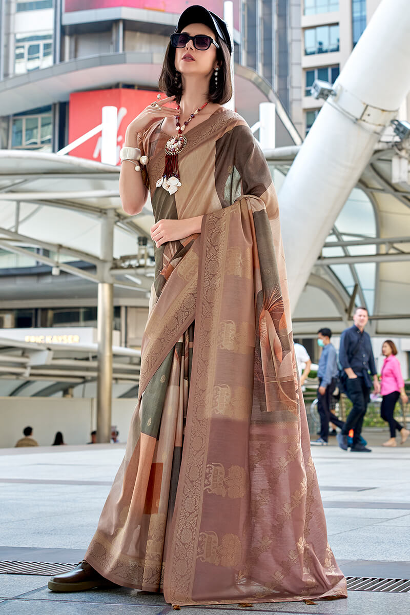 Pichwai Desert Russet Pink Modal Silk Digital Print Zari Weaving Saree