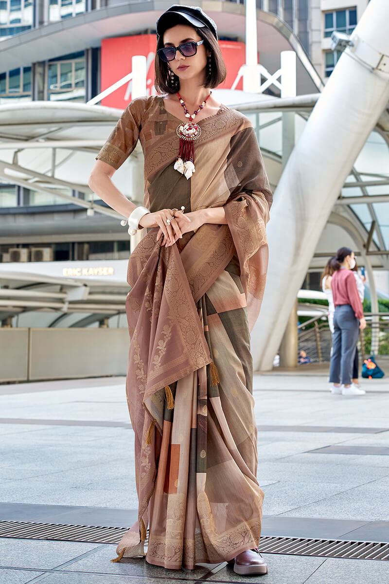 Pichwai Desert Russet Pink Modal Silk Digital Print Zari Weaving Saree