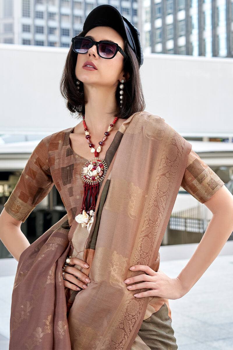 Pichwai Desert Russet Pink Modal Silk Digital Print Zari Weaving Saree
