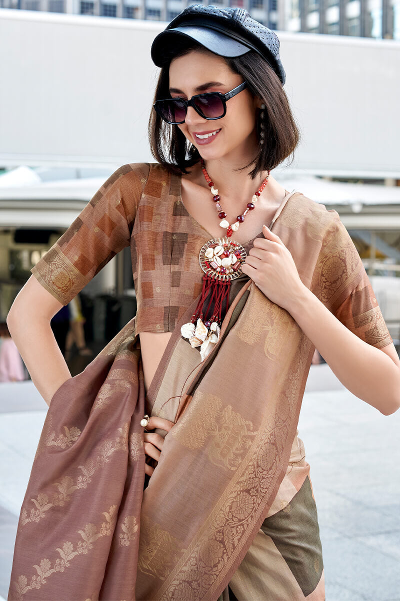 Pichwai Desert Russet Pink Modal Silk Digital Print Zari Weaving Saree