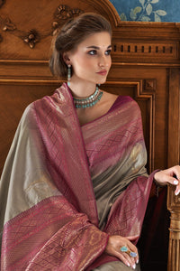 Roseberry Grey Pure Banarasi Silk Weaving Saree
