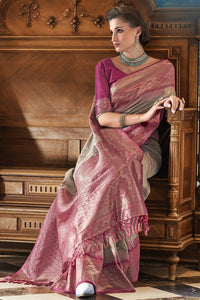 Roseberry Grey Pure Banarasi Silk Weaving Saree