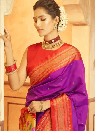 Aniruddh Wine Zari Weaving Pure Paithani silk Saree