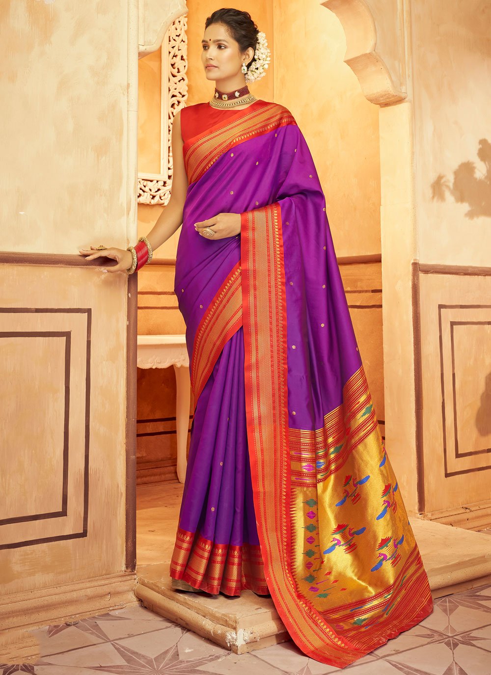Aniruddh Wine Zari Weaving Pure Paithani silk Saree