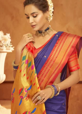 Aniruddh Orchid Zari Weaving Pure Paithani silk Saree