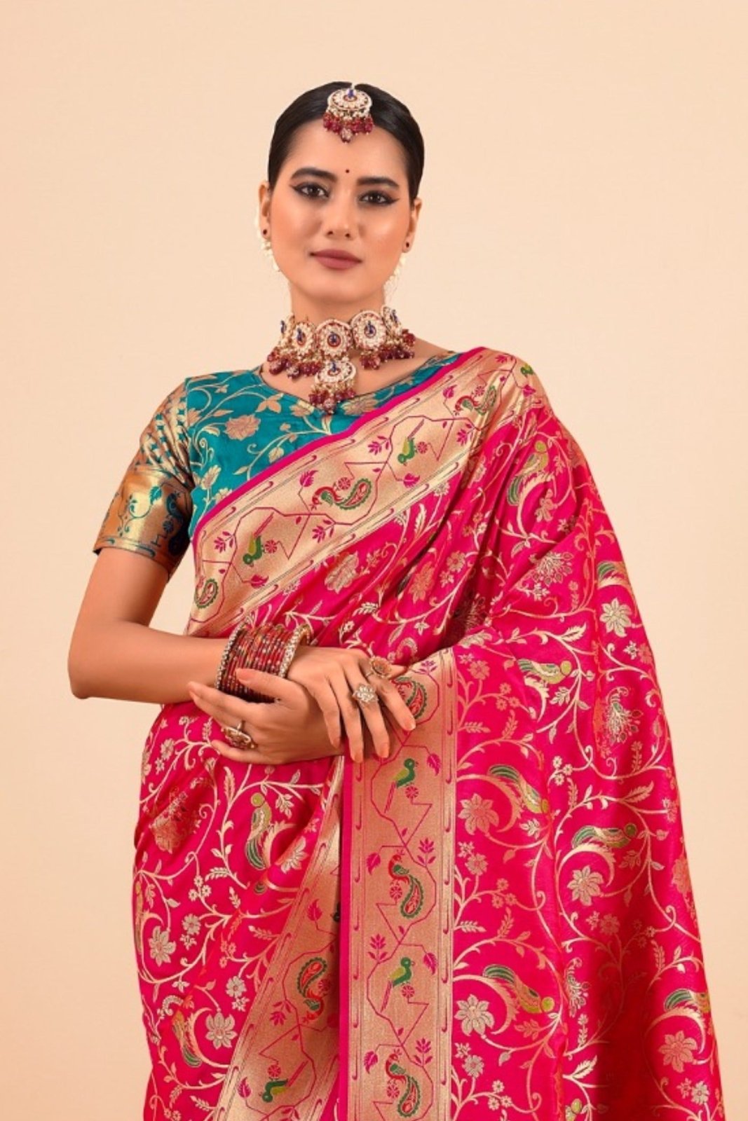 Shailja Pink Pure Paithani Silk Zari Weaving Saree