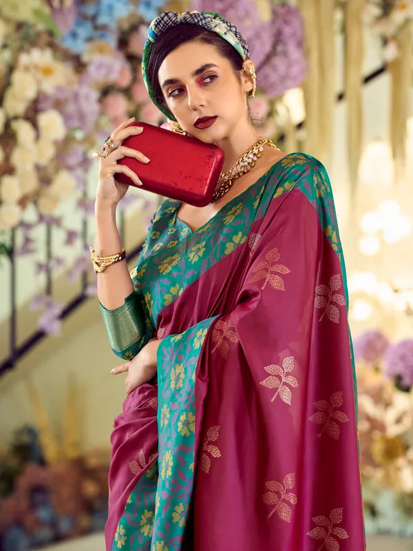 Martin Maroon Soft Silk Floral Printed With Ikkat Border Saree