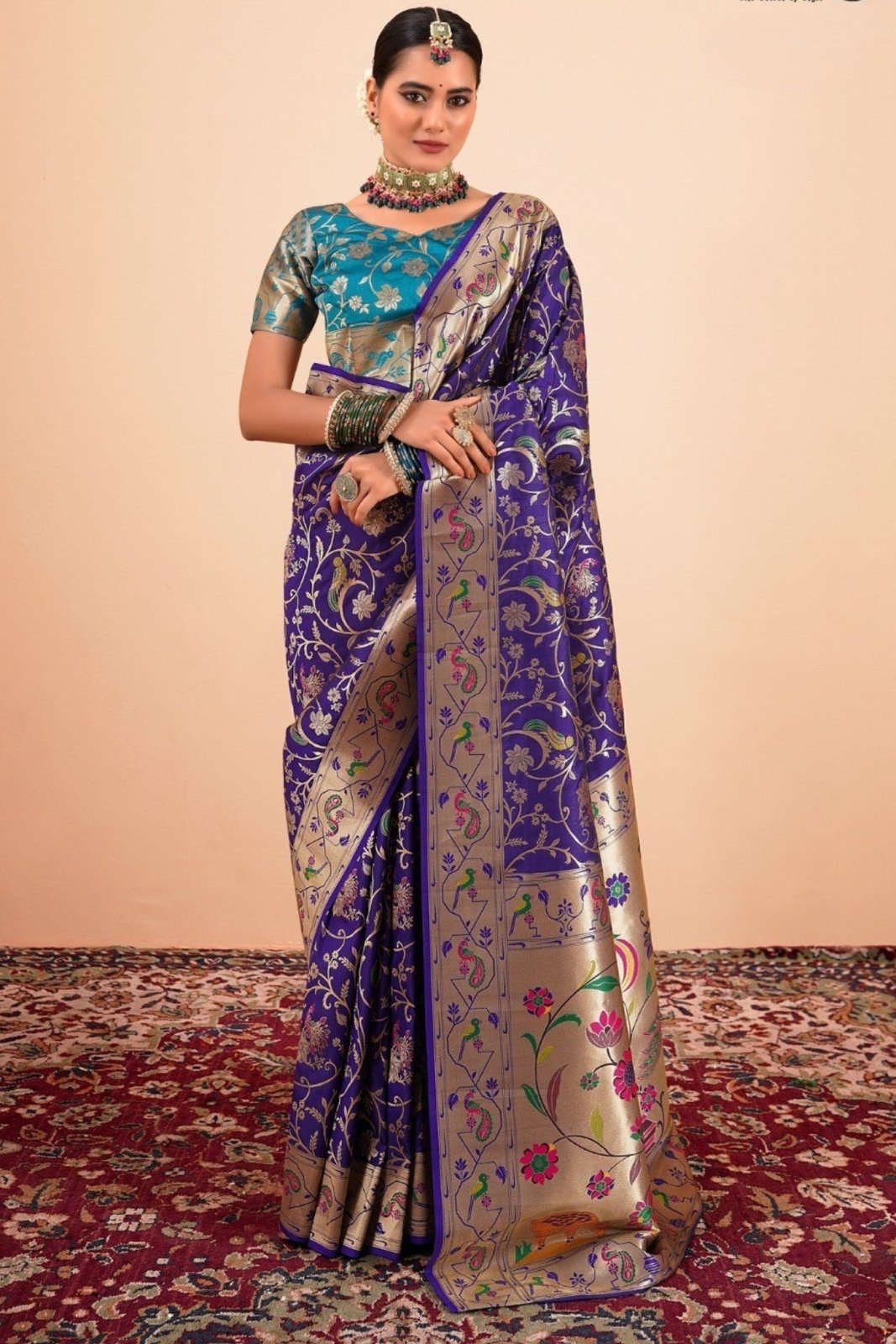 Shailja Dark Blue Pure Paithani Silk Zari Weaving Saree