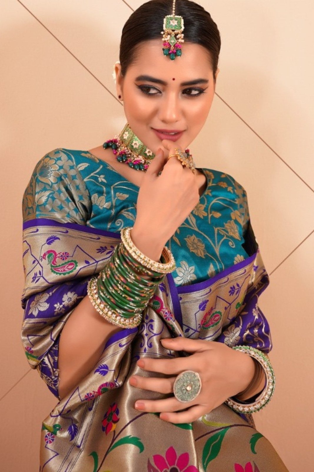 Shailja Dark Blue Pure Paithani Silk Zari Weaving Saree