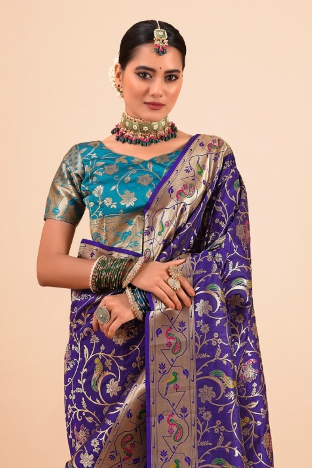 Shailja Dark Blue Pure Paithani Silk Zari Weaving Saree