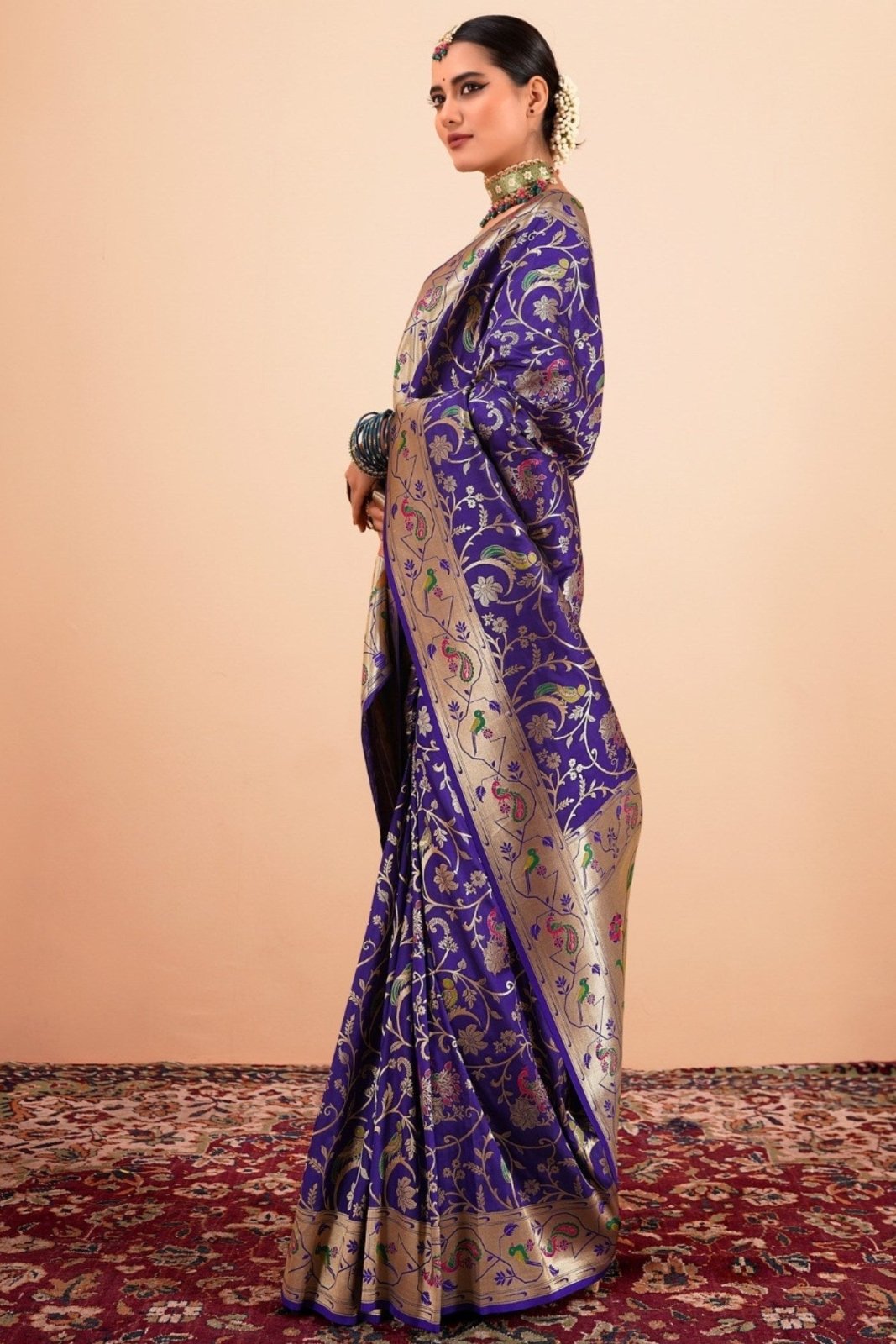 Shailja Dark Blue Pure Paithani Silk Zari Weaving Saree