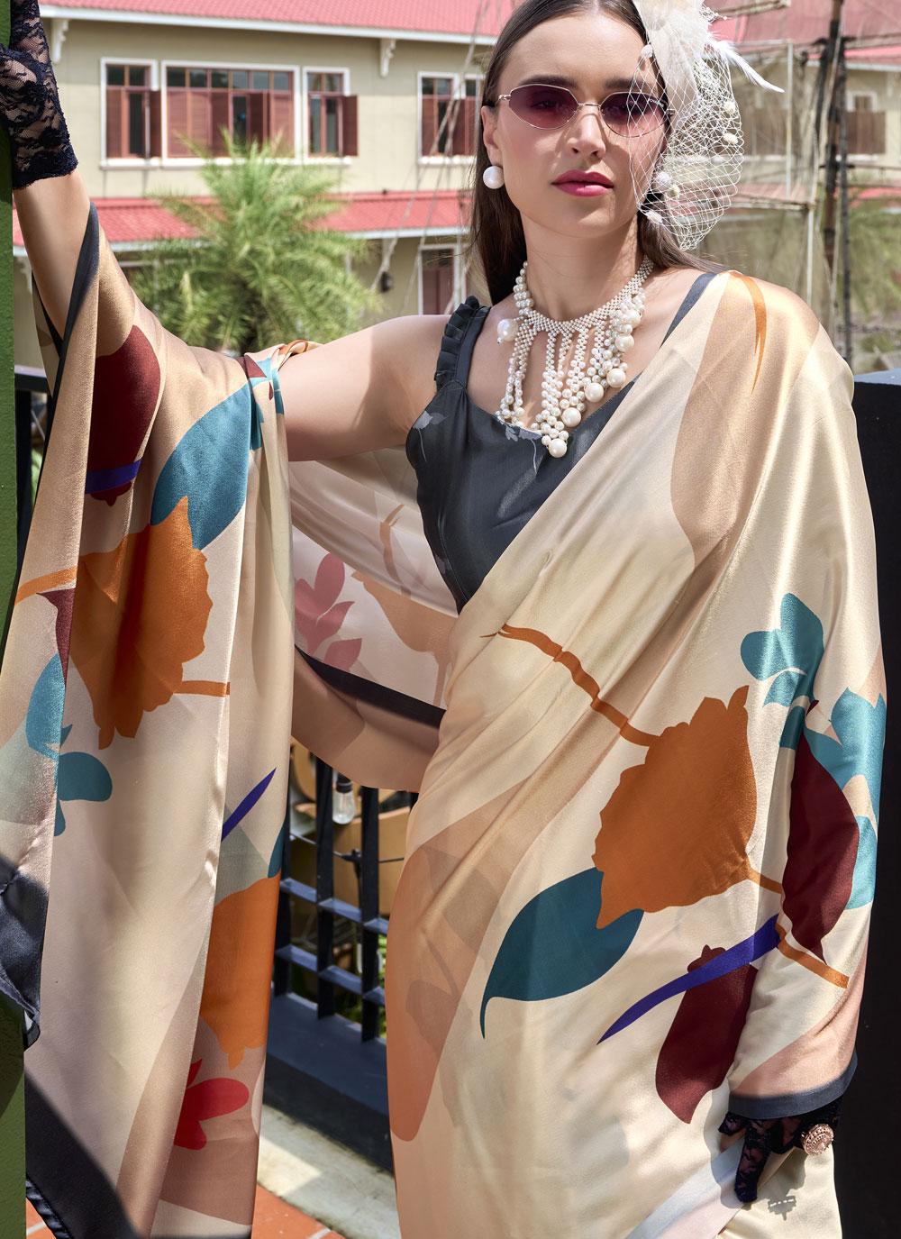 Next Ganeration Vanila Pure Satin Silk Digital Printed Saree
