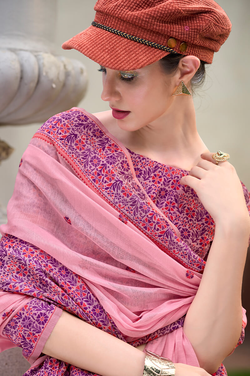 Prajanya Pink Pure Linen Silk Woven Saree